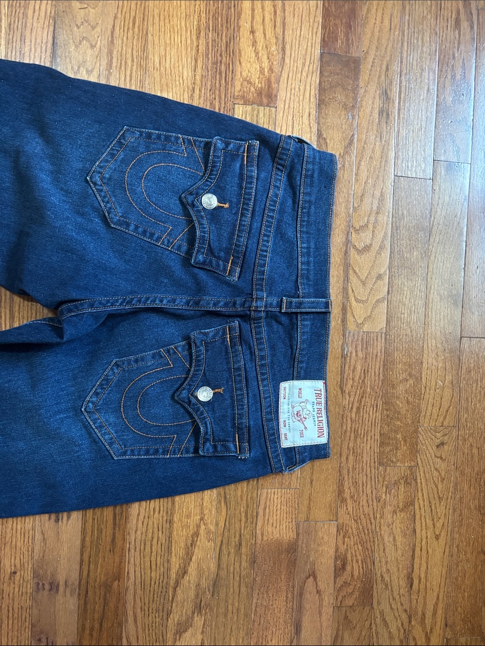 True Religion Deep Indigo Denim Jeans with Contrast Stitching